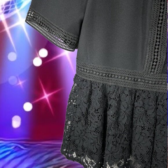 ZARA Black Floral Lace Peplum Short Sleeve Mock Neck Top Excellent Cond Sz S - Picture 5 of 5